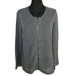 Eileen Fisher Textured Green Knit Mesh Zip-up Cardigan Size L